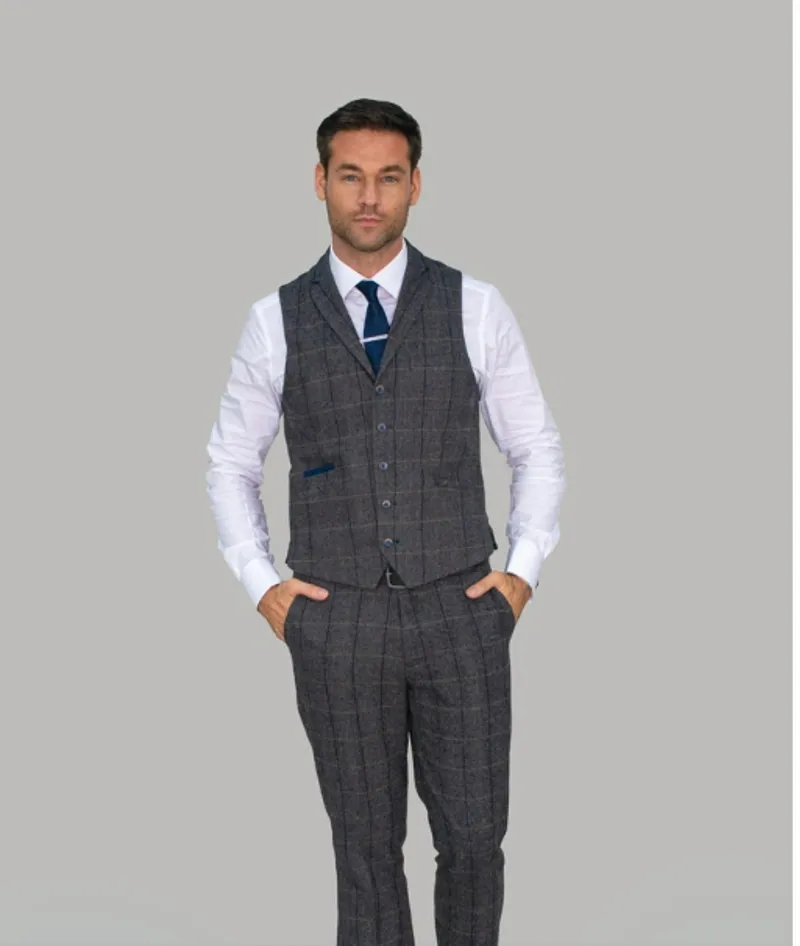 Cavani Albert Grey Tweed Look Waistcoat